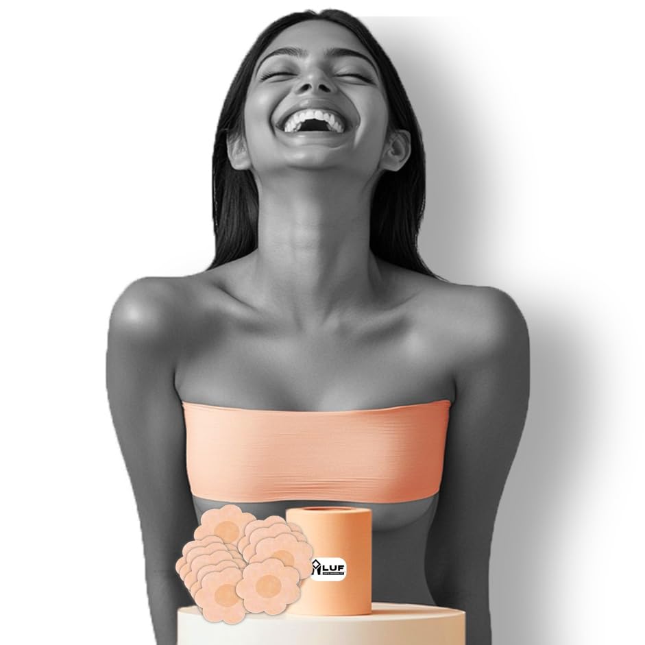 Image of LUF Boob Tape with 10 Nipple Pasties for Women - Instant Breast Shaper & Lifter - 100% Latex Free Strong Adhesive Premium Cotton Body Tape / Bra Tape - Skin Friendly - Anti-Allergic - 5m Length