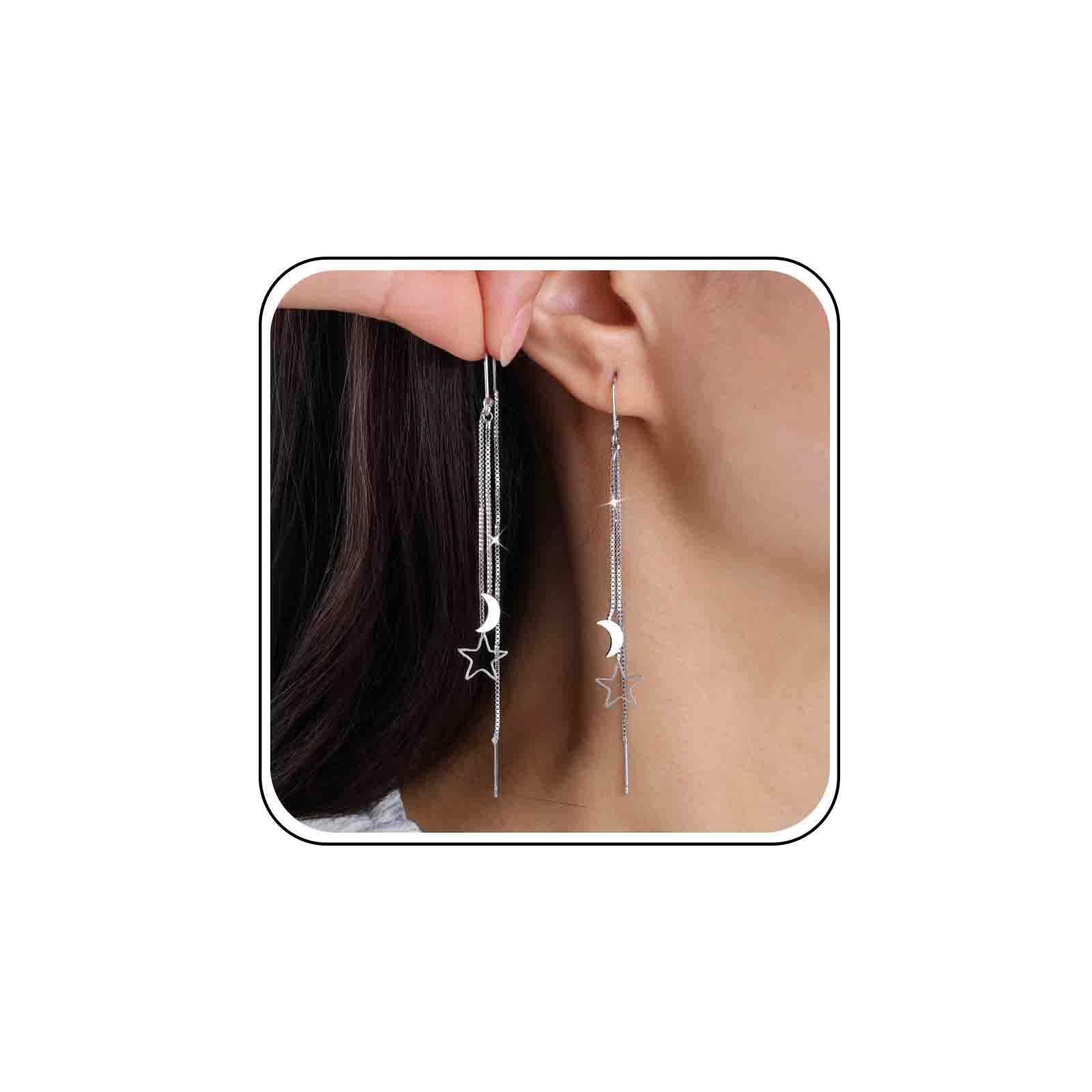 Atentuyi Cz Estrella Pendientes De Oro Enhebrador Pendientes De Cadena Larga Pendientes Estrella Escalador Pendientes De Cadena Colgante Pendientes Cristal Estrella Joyas Para Mujeres Y Niñas
