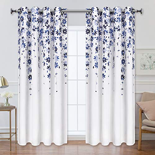 Vertkrea Flowers Window Curtain Floral Window Treatment Grommet Curtains 52 × 63 Inches Flower Drapes For Bedroom Living Room, Blue, Set Of 2 Panels #TOP1