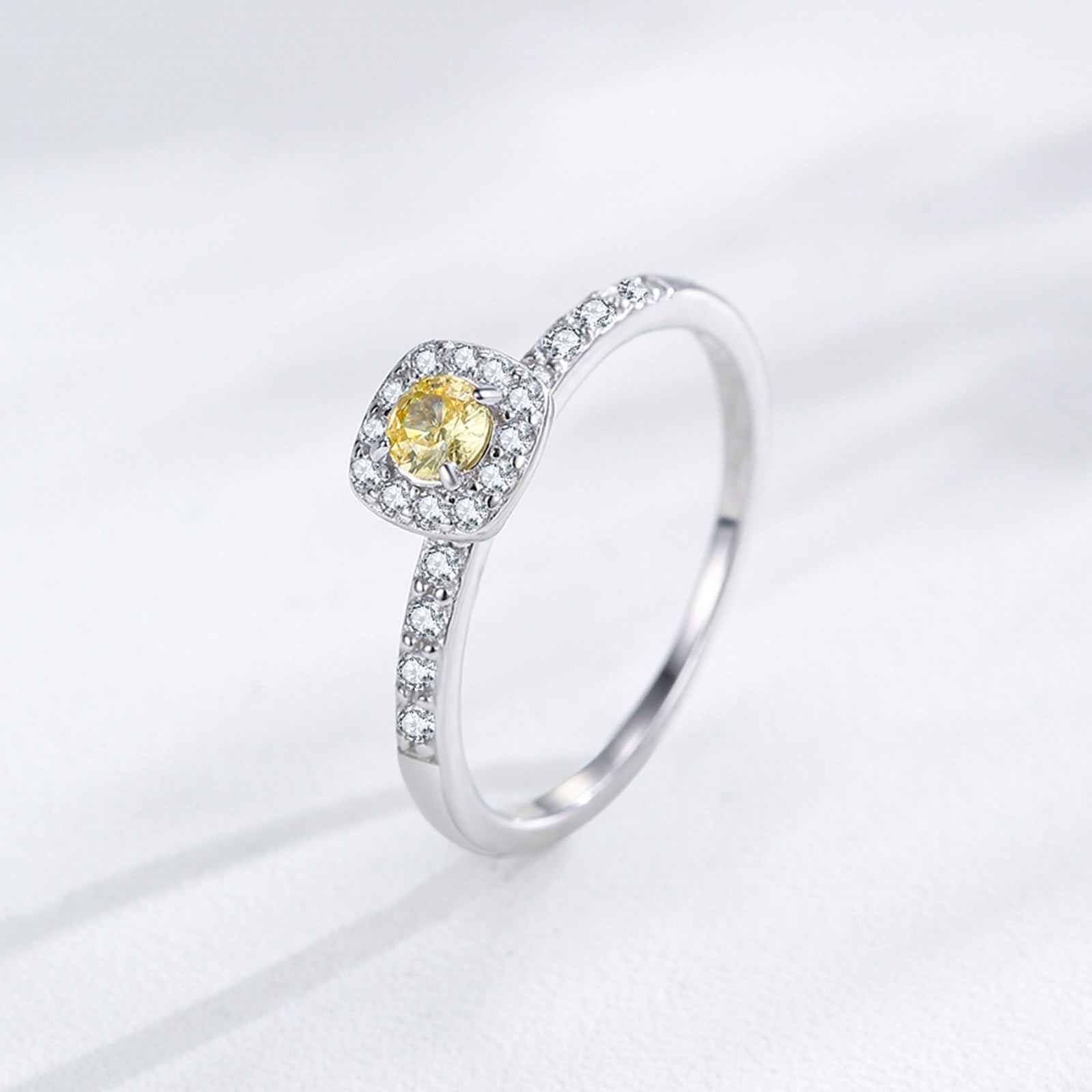 Anillo para mujer con dedo pequeño, anillos para mujer, diseño elegante de halo cuadrado con 0,2 quilates de citrino redondo y moissanita, oro blanco de 9 quilates, talla 56 (17,8)