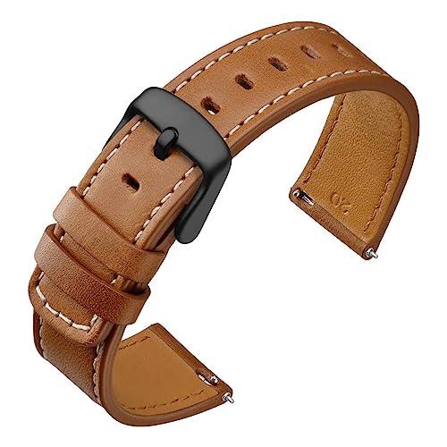 Image of ANNEFIT 19mm Watch Band with Black Buckle, Quick Release Genuine Leather Replacement Strap (Gold Brown)
