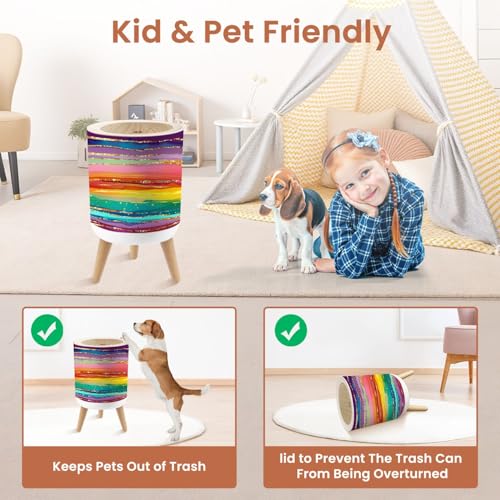 Image of Small Trash Can with Lid Rainbow line abstract luxury composition Inkscapes Watercolour 1.8 Gallon Dog Proof Trash Can Round Garbage Can Waste Bin Wastebasket for Bathroom Bedroom Living Room