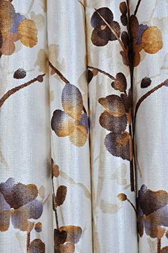 Image of Polyester Floral Print Light Filtering Door Curtain for Bedroom Living Room, 8 feet Long, Coffee, Set of 1