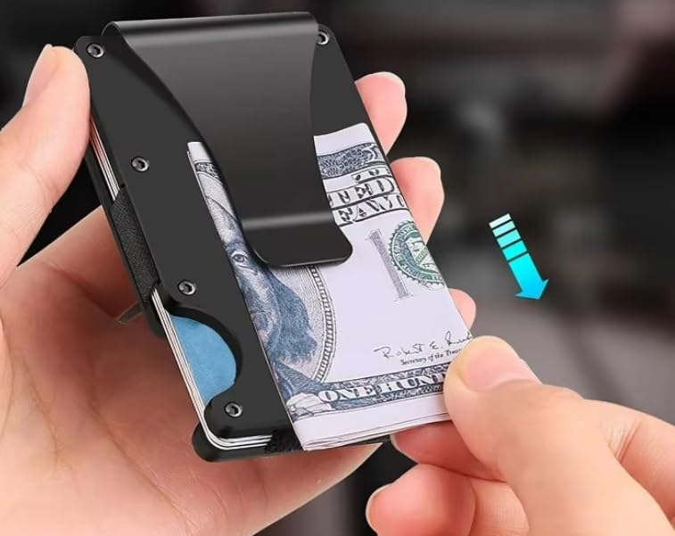 Slim Minimalist RFID Blocking EDC Wallet for Men, Holds 1-12 Cards, Integrated Money Clip, Light Weight, Made in the USA3