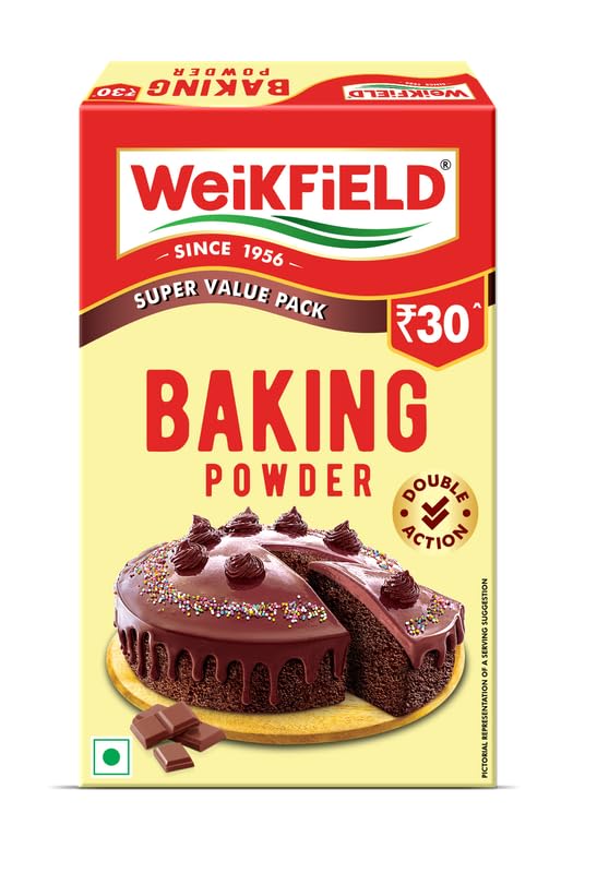 Image of Weikfield Baking Powder | Super Saver Pack | 100% Double Action Baking Powder | Perfect for Fluppy Cakes, Cookies, Muffins & Breads | Perfect for Baking | In Reusable Poly Jar | 80g