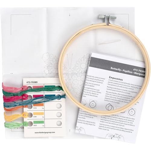 Image of Dimensions 72-70389 Butterfly Embroidery Needlepoint Kit for Beginners, 6 inch Diameter Hoop, Multicolor, 5 Pieces