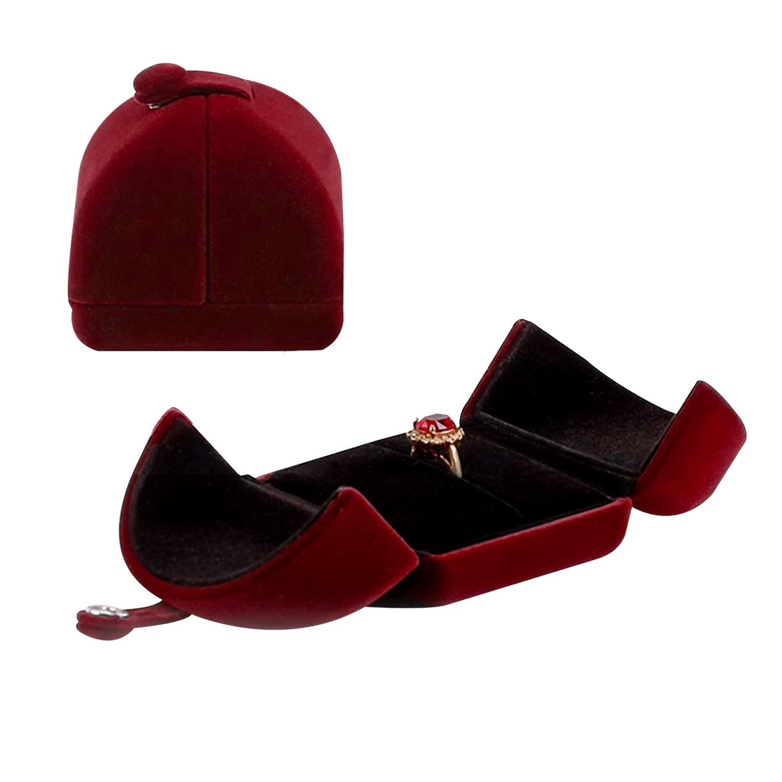 WisePoint WisePoint Caja Anillo, Organizador Anillos de Compromiso de Joyas, Caja Anillos Boda de Doble Apertura, Joyero Pequeño de Boda con Ranura de 6cm (Rojo)