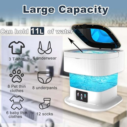 Image of Wintwilla SeMi AuToMaTiC pOrTaBlE CaMpInG WaShInG MaChInE, 11.5l lArGe cApAcItY MiNi wAsHiNg mAcHiNe DrAiN BaSkEt, FoLdAbLe wAsHiNg mAcHiNe wItH 3 DeEp cLeAnInG MoDeS FoR UnDeRwEaR (A2)