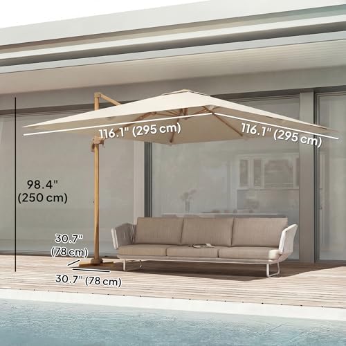 Outsunny 10 FT Patio Cantilever Umbrella, Aluminum Outdoor Offset Umbrella with 360° Rotation, Outdoor Market Umbrella with Crank and Tilt, Cross Base for Backyard Pool Garden — view 6