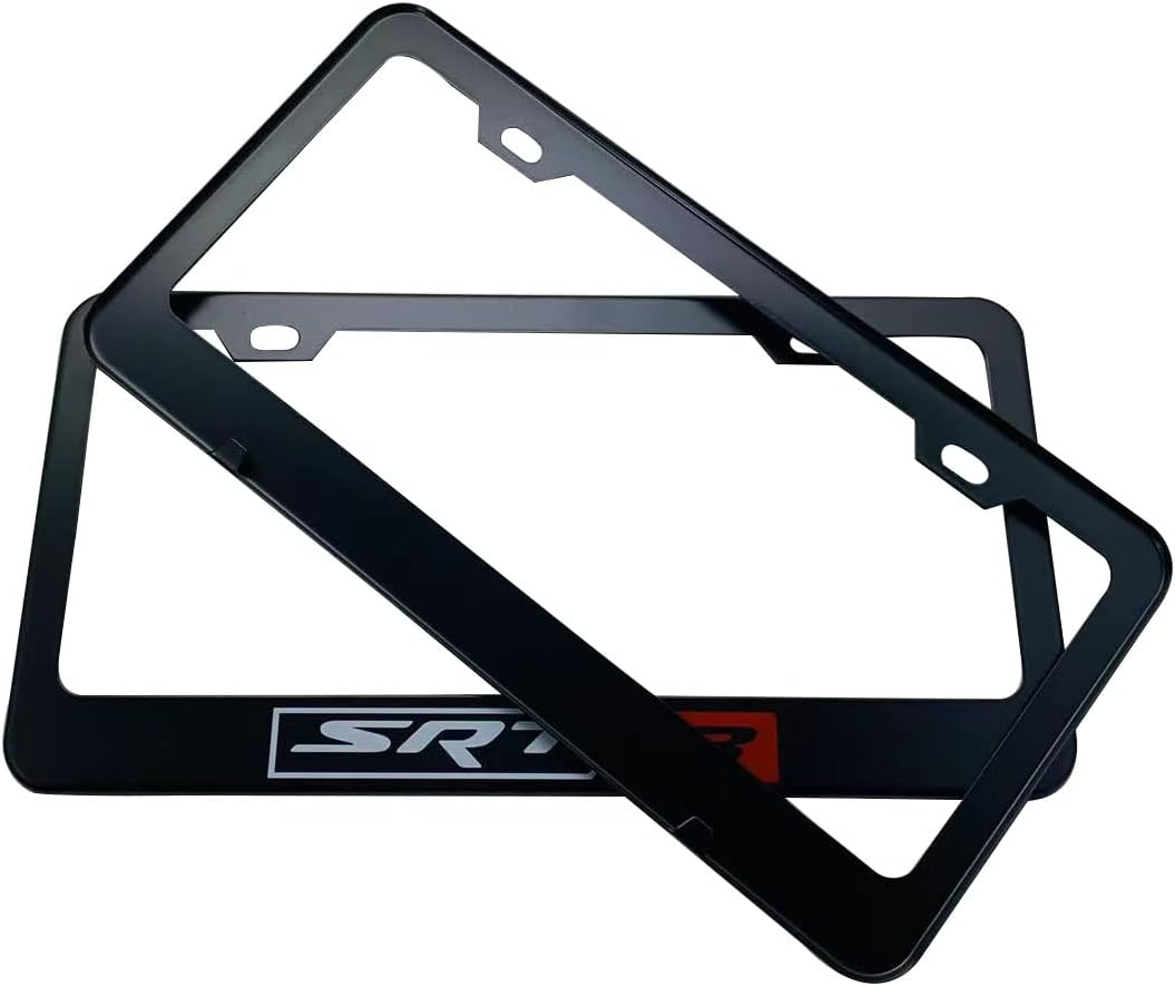 2 Pcs Stainless-Steel S-R-T-8 License Plate Frame Cover Black w/ Screws caps