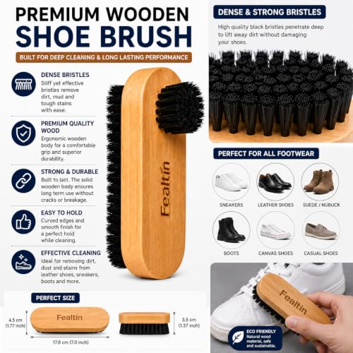 Image of Shoe Cleaning Kit 3 in 1 with 150ml Shoe Cleaning Foam, Premium Wooden Shoe Brush & 80 Shoe Shine Wipes | Sneaker Cleaner Kit for Leather, Suede, Nubuck, Canvas, Sports & Casual Shoes
