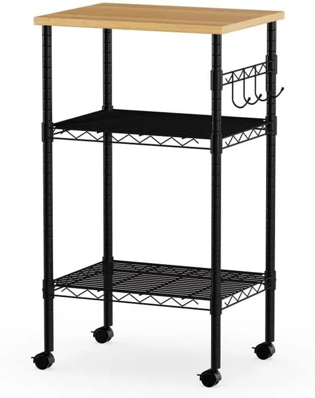 Black Metal Multi-Purpose Rolling Kitchen Cart Furniture Storage