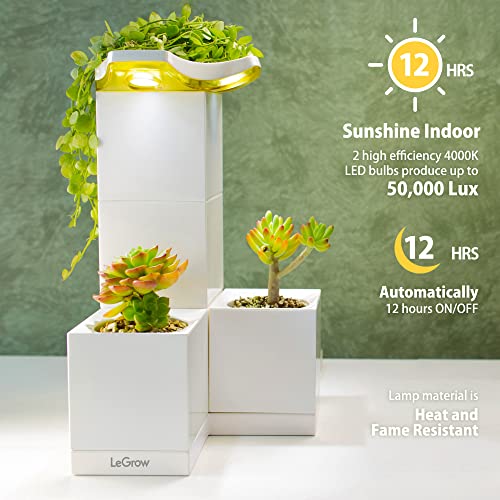 Legrow Indoor Planter With Led Grow Light, Automatic 12 Hours Timer, 10 Days Watering-Free, 2 Self Watering Pots For Small Plants, Home Decor & Office Desktop, White #TOP1