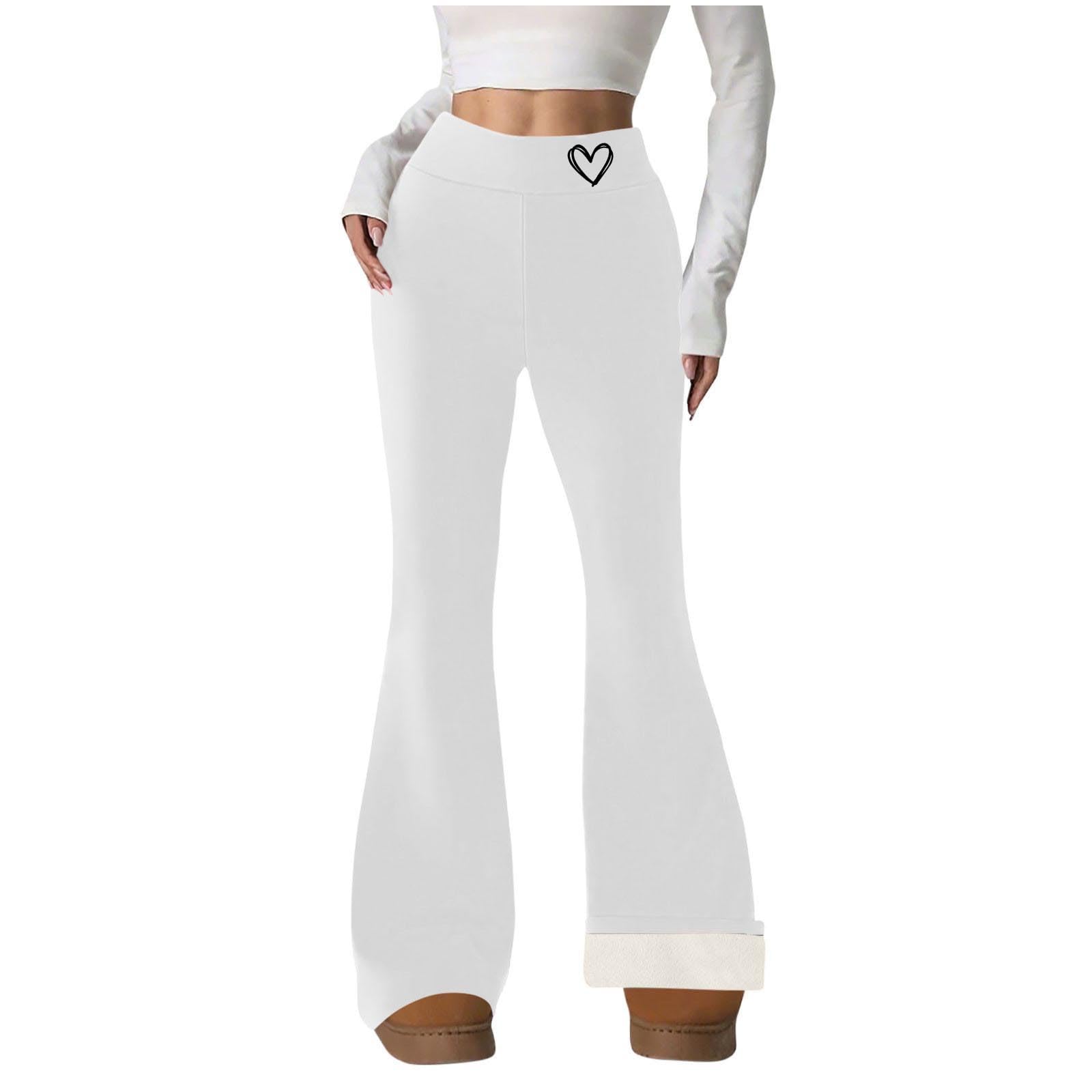Fleece Lined Pants Women Winter Thermal Warm Flare Leggings Comfy Soft High Waisted Yoga Pants with Pockets