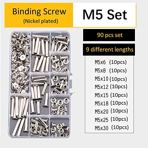 CONPHERON Chicago Screws 90 Sets Binding Screw 9 Sizes Rivets for Leather Decoration Book Binding (Nickel Plated) - Image 3