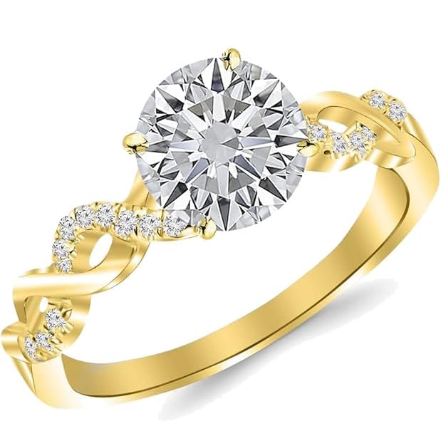 Personalized 925 Sterling Silver 1 to 3 ct Twisting Infinity Moissanite Diamond Split Shank Pave Set Diamond Engagement Ring Round Brilliant Cut/Shape Center D Color VVS Clarity for Women Size 3 to 152