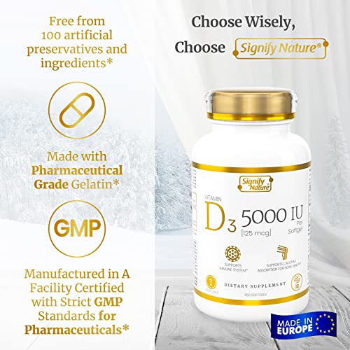 Signify Nature Immune System Booster - Winter Bundle Vitamin C With Zinc & Vitamin D3 5000 Iu - Immune Support Supplement - Liquid Vitamin C Zinc Effervescent Tablets Vit D3 5000 Iu Softgels #TOP3