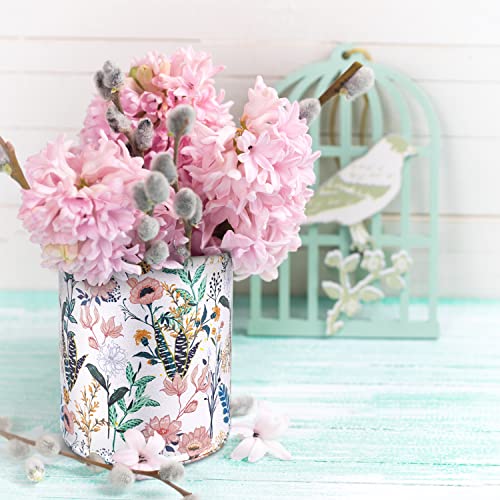 Image of Large Capacity Floral Pen Holder for Desk, Leather Pencil Holder Pen Cup Marker Holder Makeup Brush Holder, Desk Accessories & Workspace Organizers for Home, Office, White Flower
