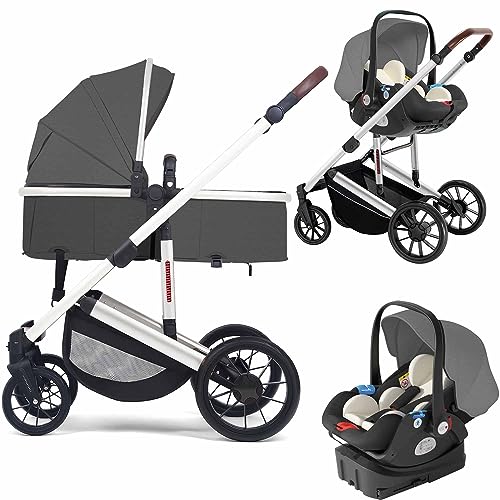 Lulicy 3-in-1 Baby Stroller with Bassinet Mode Infant Pushchair Aluminum Alloy Frame High Landscape Stroller Lightweight Stroller Pram with Base Newborn (Color : Grey)
