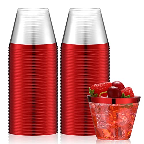 Norme 50 Pcs Plastic Cups 9 oz Rimmed Plastic Cups Heavy Duty Disposable Wine Glasses Drinking Tumblers for Wedding Graduation Holiday Birthday Christmas Valentine's Day Easter Party(Red)