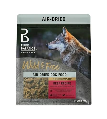 Pure~Balance Air Dried Dog Food Beef Recipe for All Breeds, Grain Free Natural Nutrition with Grassfed Meat, High Protein Shredded Food for Sensitive Stomach, No Soy, No Corn, Dog Meal ~ (2 LB ~ Beef)