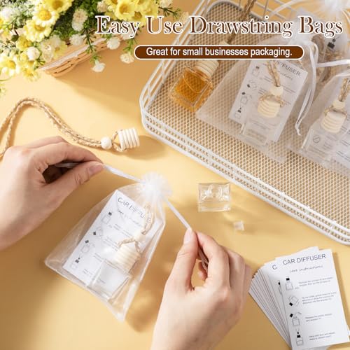 Image of Boao 25 Sets Hanging Car Air Freshener Diffuser Bottles Empty Bulk with Car Diffuser Instruction Cards Organza Bags Glass Refillable Essential Oil Fragrance Aromatherapy Pendant (Flat Square,Clear)
