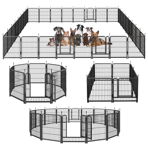 Image of Dog Playpen,Portable Outdoor Dog Fence, Dog Playpen for Large /Medium /Small Dogs, Dog Fences for the Yard,with Doors Foldable Metal (32 inch, 32 Panels)