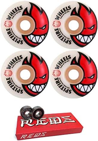 Spitfire Wheels Bighead - Ruedas de monopatín de 2.047in, color blancorojo, 99a con rodamientos de huesos, 0.315in, rodamientos de monopatín con