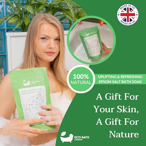 Image of Eco Bath London Uplifting and Refreshing Epsom Salt Bath Soak 1kg - Magnesium Bath Salts with Citrus Essential Oils for Energizing Spa Soak, Made in UK, Self Care Gift