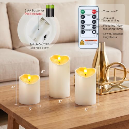 Image of Raycare Outdoor Waterproof Flameless Candles, Battery Operated LED Candles with Remote Control and Timer, Electric Fake Plastic Pillar Candles, Ivory White, Set of 6(3 inchx4 inch5 inch 6 inch)