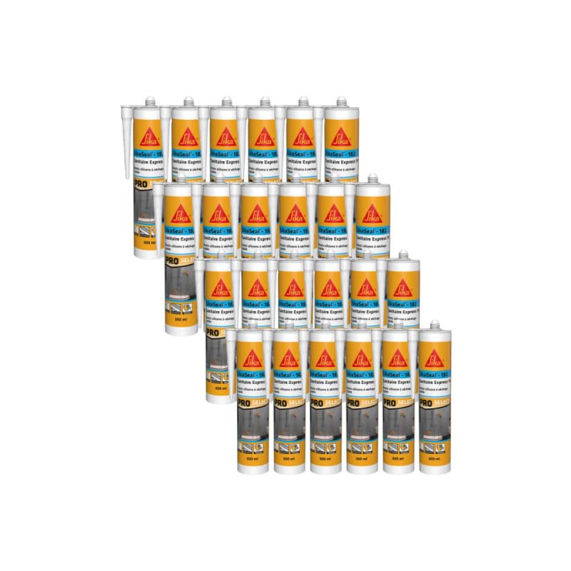 Lot de 24 mastics silicone à séchage rapide SIKA SikaSeal-182 Sanitaire Express 1h - Blanc - 300ml