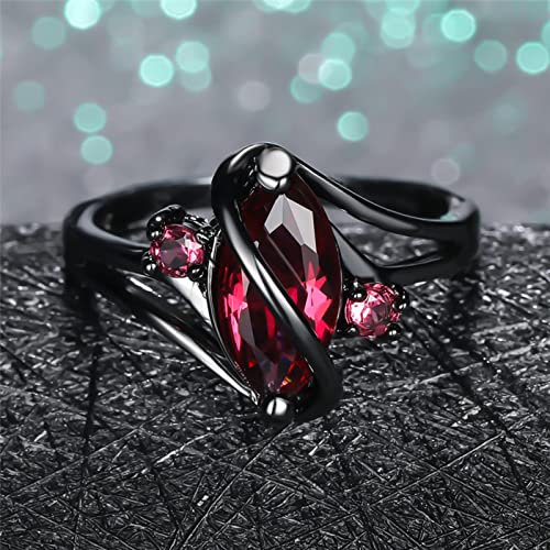 Bague à Cristaux de Feuilles Rouges de Charme Vintage Bague de fiançailles en Or Noir pour Femmes Bague de mariée de Mariage de Luxe Zircon Creux