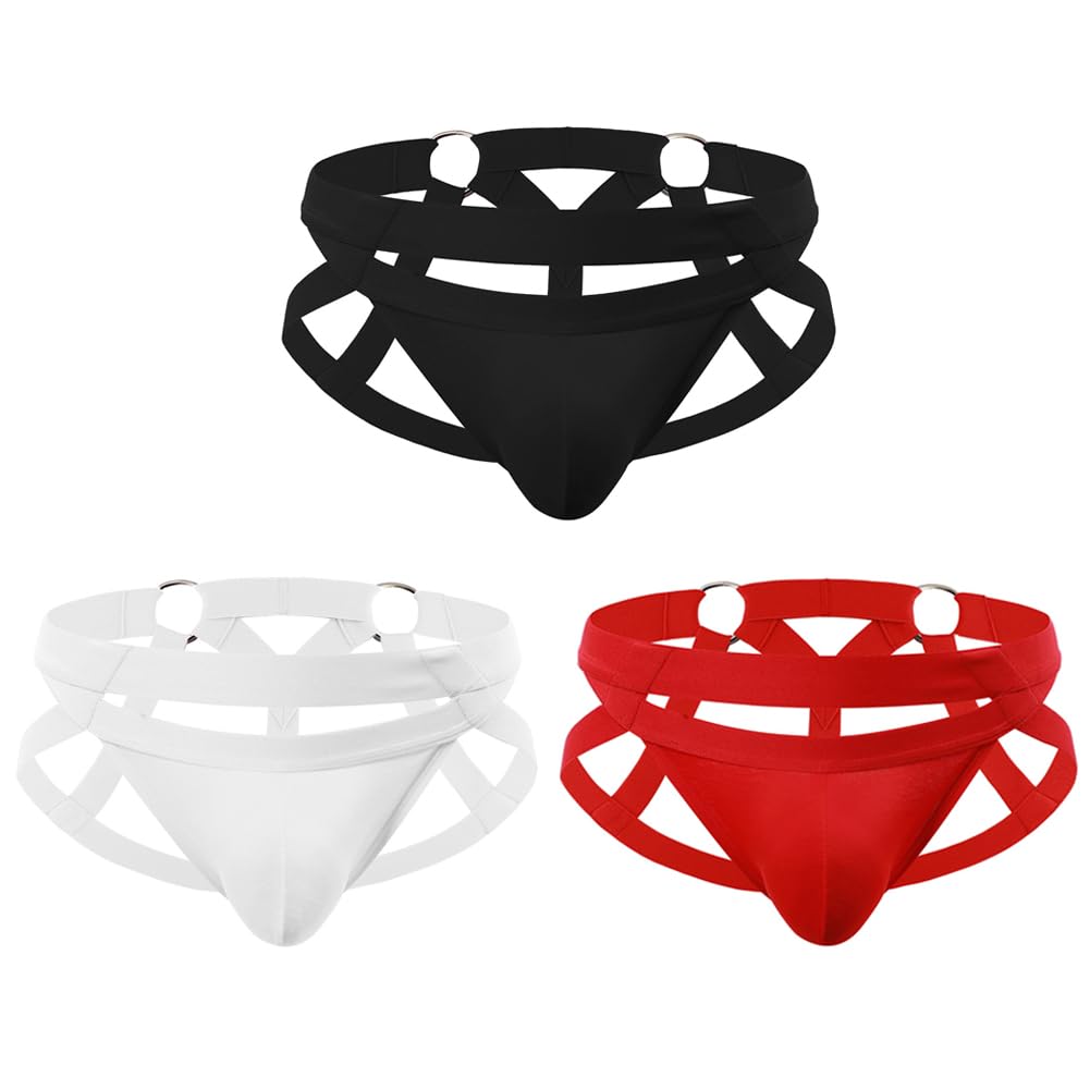 Jockstrap męskie stringi tanga z pierścieniami, seksowna bielizna tanga, bielizna sportowa, wydrążone stringi