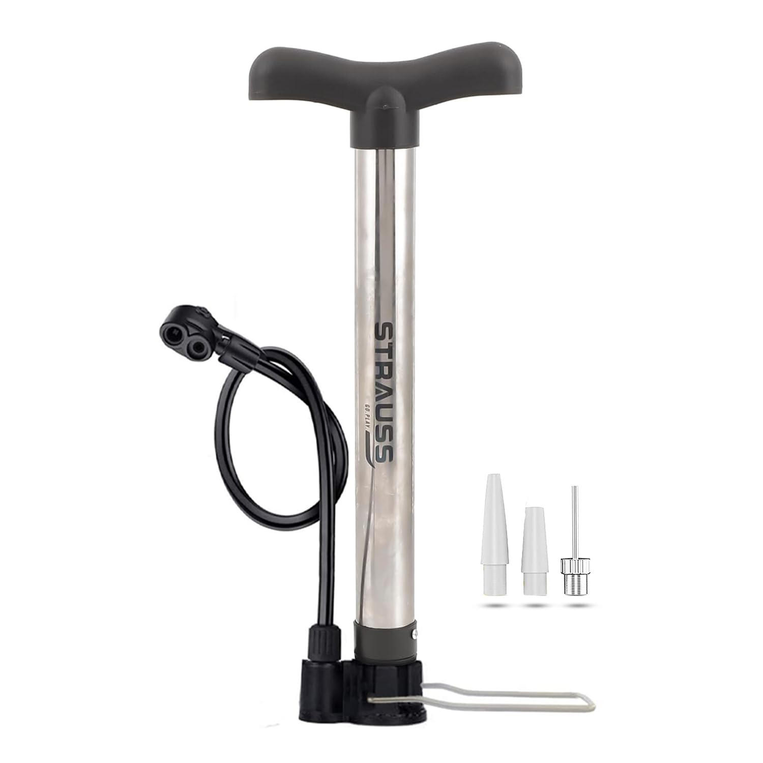 Strauss High Pressure Multipurpose Air Pump|Cycle Pump for Bicycle, Car, Football, Basketball |Balloon Pump Machine |Inflator Bicycle Floor Pump | Portable Hand Pump for Indoor & Outdoor Use,(Silver)