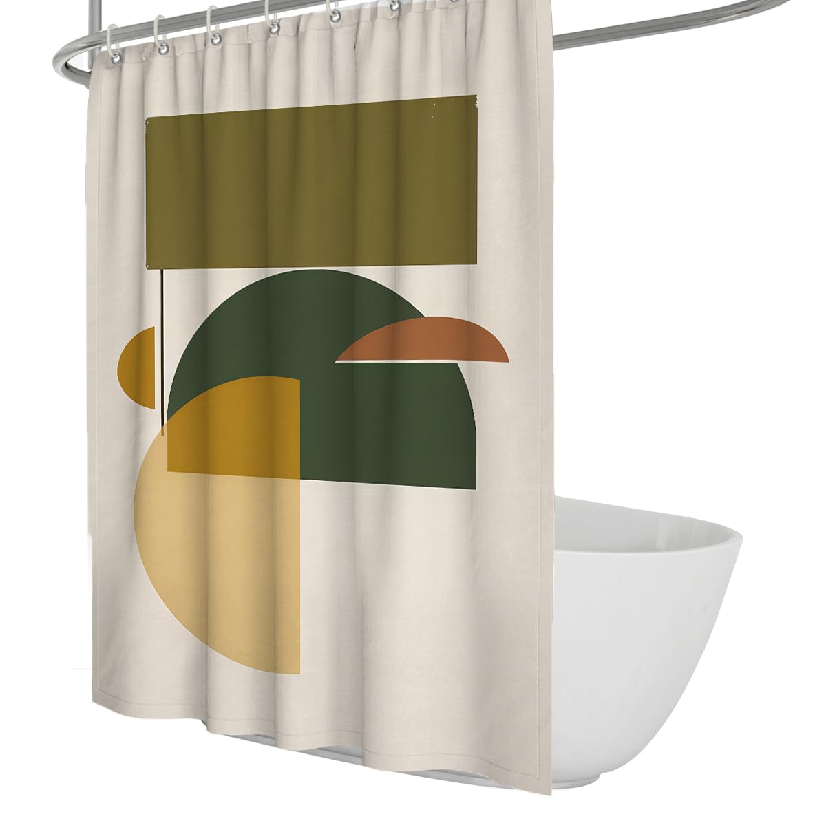 UIRINGART Minimalist Shower Curtains W160xL200cm Abstract Geometric Rectangle Semicircle Olive Green Ochre Terracotta Cream Color Block Waterproof Bathroom Bathtub Curtain