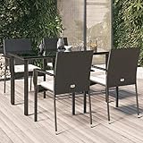 Festnight 5 pzas Conjunto Comedor Jardin de Ratán Conjunto Mesa y Sillas Apilables Jardin con Cojines Juego de Comedor Exterior Conjunto Jardin Muebles Jardin Negro#3