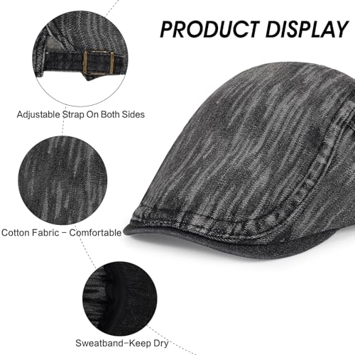 Image of 3Pcs Men's Newsboy Caps Cotton Cooling Hat Adjustable Flat Cap for Men