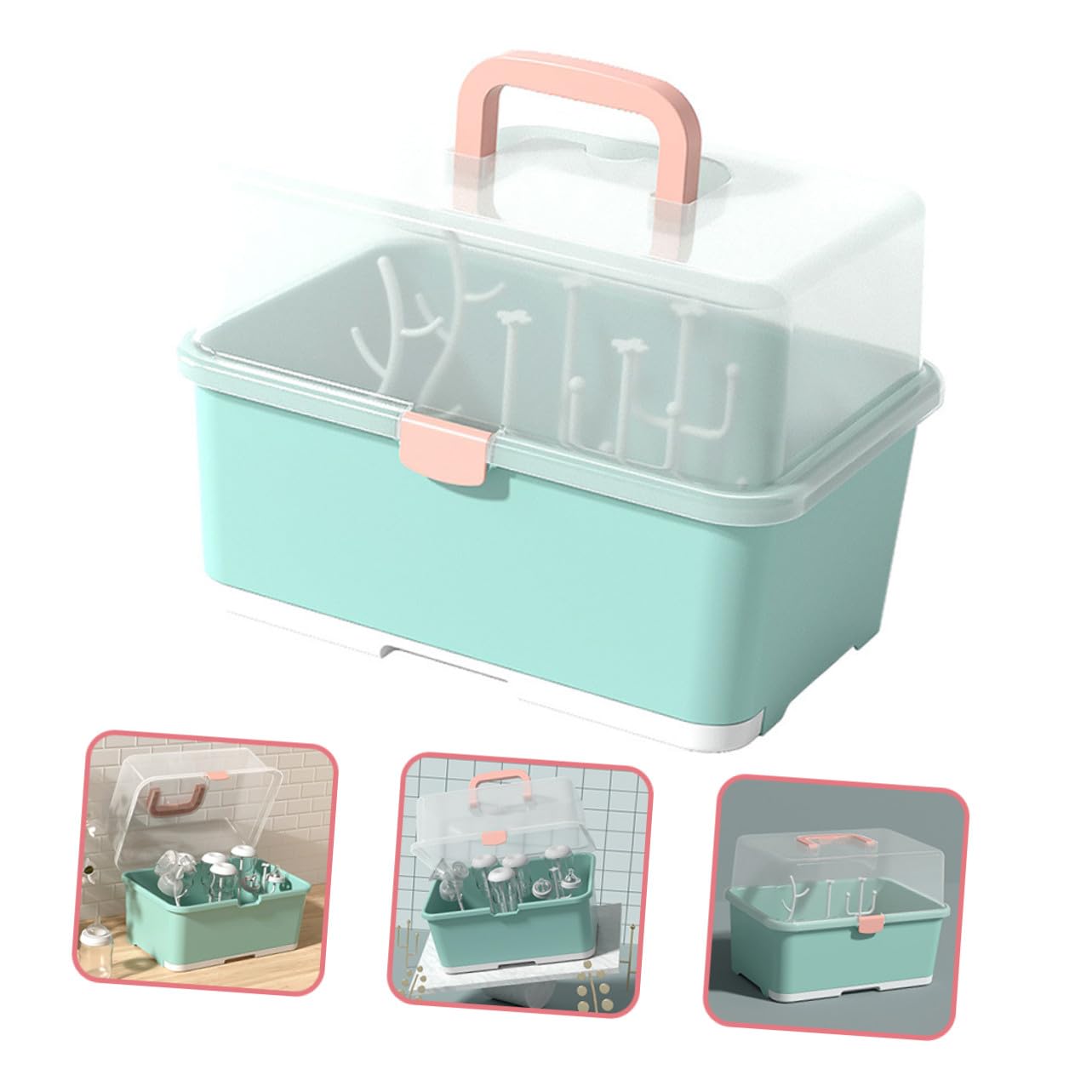 Caja de Almacenamiento para Biberones con Tapa y Bandeja Escurridora Soporte Organizador Portátil para Secar y Guardar Utensilios de para Mayoría de Biberones y Accesorios de