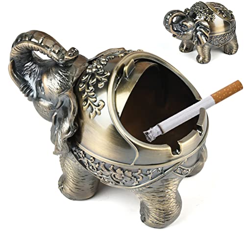 CENBEN Stand Elephant Decorative Ashtray With Lid, Vintage Windproof Cigarette Cigar Ash Holder for Smoker, Outdoor & Indoor Use (Green Bronze)