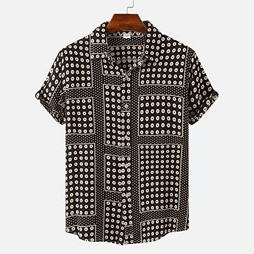 Chemise hawaïenne en coton pour hommes avec boutons noirs et col boho à séchage rapide