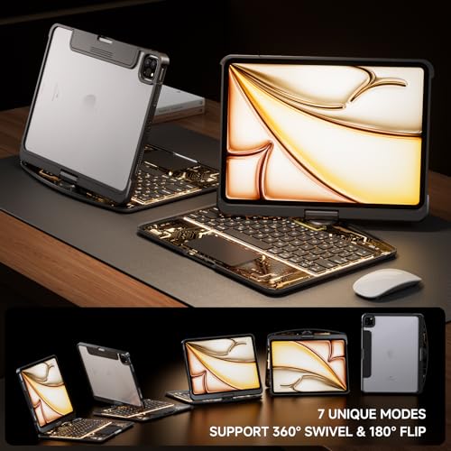 Image of Transparent Case with Keyboard for iPad Pro 13 inch (M5 /M4, 2025 /2024), iPad Pro 13,7-Color Backlit,Magic wireless Keyboard, 360Rotating,Multi-Touch trackpad,Pencil Holder,with shortcuts,black