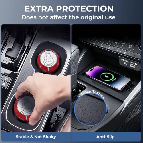 Image of Cup Holder Insert & Wireless Charging Protective Mats for Subaru Outback 2026, Center Console Interior Accessories Silicone Cup Holder & Wireless Charger Cover Pad for 2026 Outback, Black