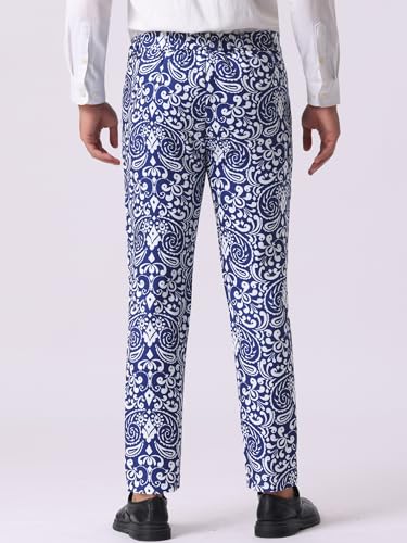 Lars Amadeus Retro Floral Dress Pants for Men's Flat Front Formal Paisley Flower Pattern Trouser3