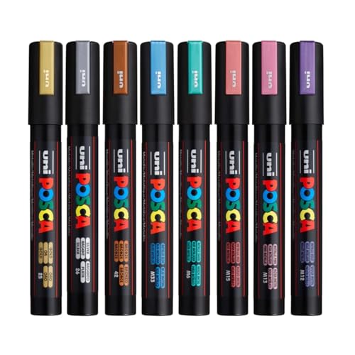 Image of Posca PC-5M Marker | 1.8-2.5 mm Bullet Shaped Tip (Metallic Tone, Pack of 8)