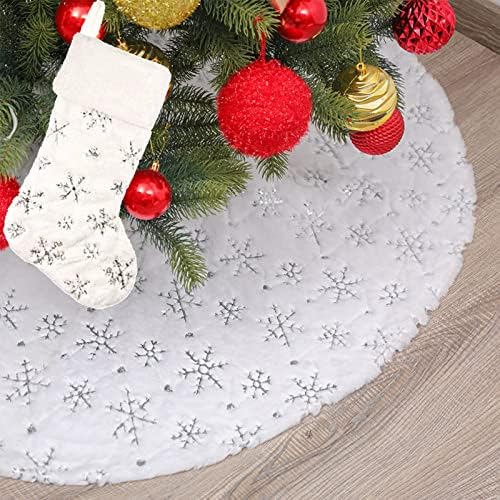 Gonna Albero di Natale Bianco,Calza di Natale e Tappeto Albero di Natale,per Albero di Natale Decorazione Natalizia, Addobbi Natalizi per La Casa (d’argento, 78CM)