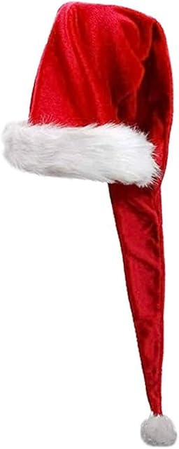 Golden Apple Unisex Red Santa Hat Super long Christmas Plush Hat Xmas Party Holiday Overlength Santa Claus Cap for Adult Kids (Kids)