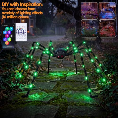 Image of JOYIN Halloween Light Up Large Spider Outdoor Decorations, 5 Ft Giant Spider for Yard Lawn Outside Decor, Indoor Party Haunted House Prop, Multicolor RGB Colors Changing with App Control