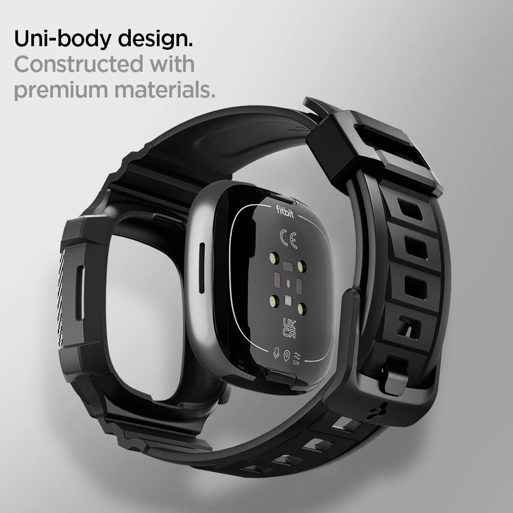 Spigen Rugged Armor Pro cover con Cinturino Compatibile con Fitbit Versa 4 / Fitbit Sense 2 - Nero