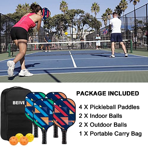 Image of Pickleball Paddles Set of 4, Fiberglass Rackets USAPA Approved