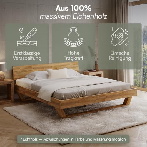 skølm Nornir Massivholzbett 180x200 cm – Bettrahmen aus Massivholz Eiche geölt – hochwertiges Holzbett mit Kufen Bettbeinen – Bettgestell mit 1 Strebe als Bettkopf – geeignet als Doppelbett – Bild 5